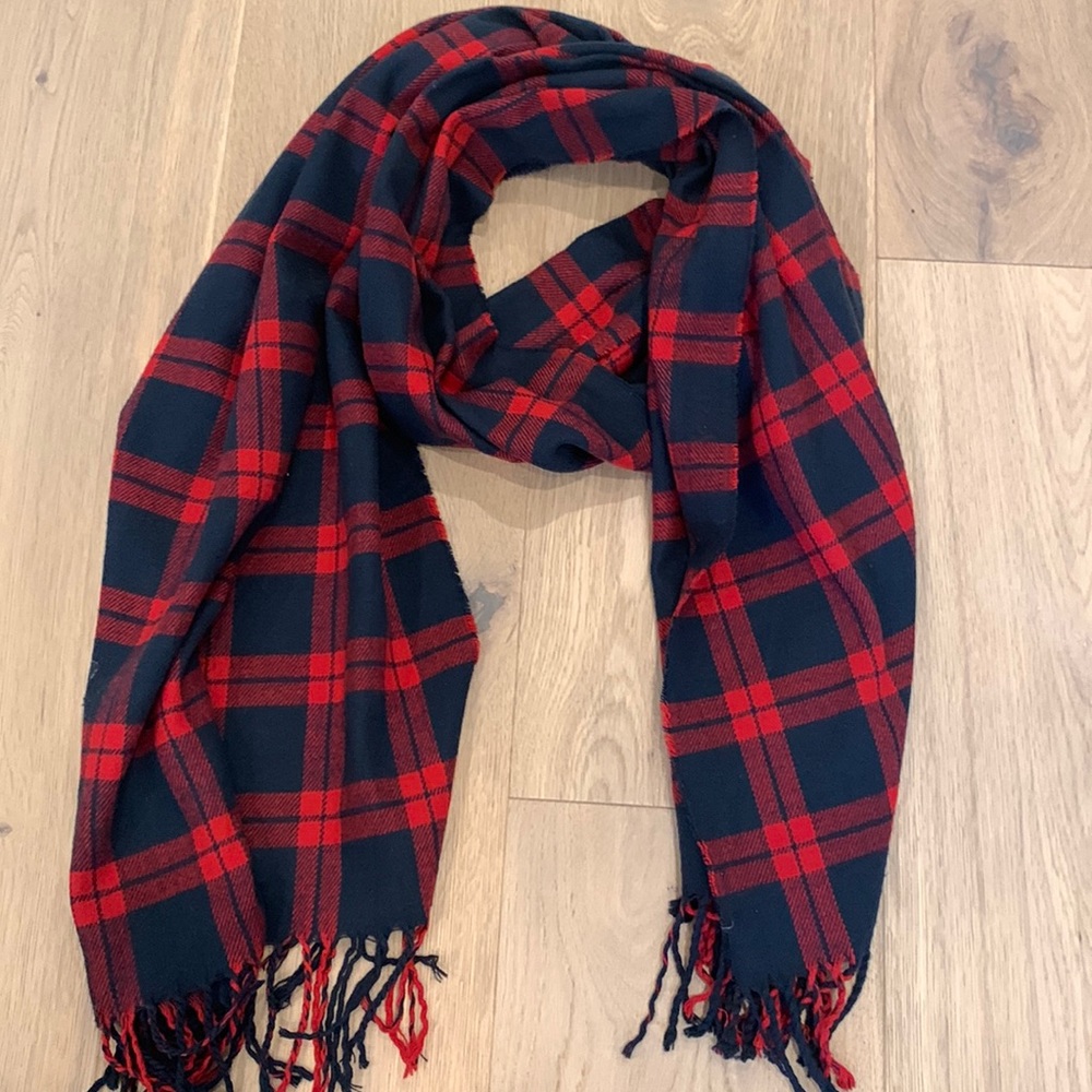 Red & Navy Plaid Flannel Scarf